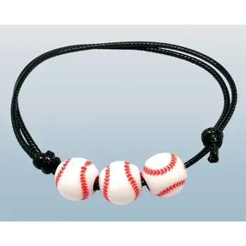 Náramek Baseballový náramek – černý provázek s třemi míčky, unisex doplněk pro děti i teenagery