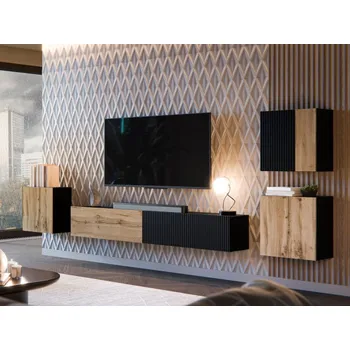 Nábytek Obývací stěna Bamali IV, Barva: černá / černá + dub wotan MIRJAN 5903211426087