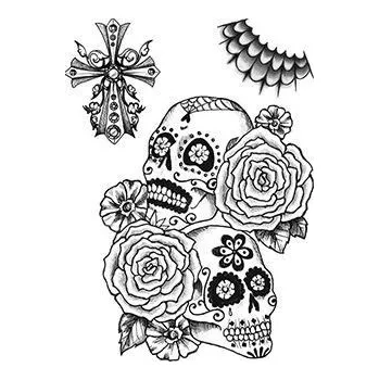 Odstranitelné tetování Lebky s růžemi - nalepovací tetování