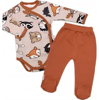 Kojenecká souprava Baby Nellys 2-dílná sada Body dl. rukáv, polodupačky Spící zvířátka Cappuccino, vel.56