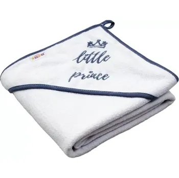 Baby Nellys Dětská termoosuška Little prince s kapucí Bílá/šedý lem 80/80 cm