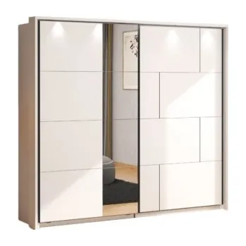 Šatní skříň Šatní skříň s posuvnými dveřmi, zrcadlem a osvětlením Antonia - bílá