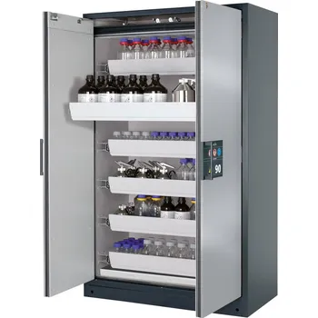 Protipožární skříň na nebezpečné látky asecos Select W-126-O, 6 ks vany, stříbrné dveře, One-Touch