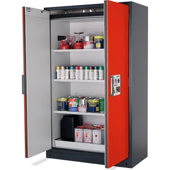 Protipožární skříň na neb.látky Select, W-123, korpus antracit., dveře červené, 3 vložné police