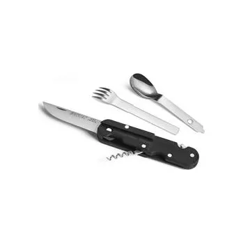 kapesní nůž BIVOUAC CAMP KNIFE BLACK HANDLE - TEXTILE POUCH - FORK and SPOON