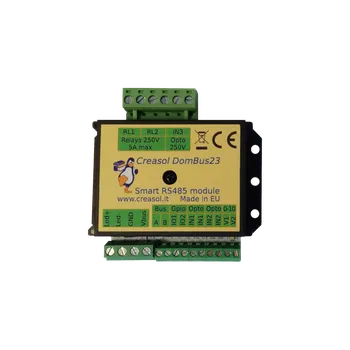 Centrální jednotka pro chytrou domácnost Creasol DomBus23: Modul Smart Home s 2x relé, 1x mosfet, určen pro Home Assistant a Domoticz