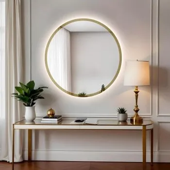 Zrcadlo Kulaté zrcadlo v rámu se zlatým leskem s osvětlením - BELLA LED