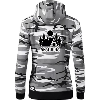 Dámská mikina Apalucha chalupa - Dámská mikina trendy zipper s kapucí - XS ( Šedý maskáč )