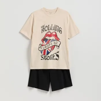 Pánská móda Reserved - Dvoudílné pyžamo Rolling Stones - krémová - 915ER-01X - 915ER-01X-S