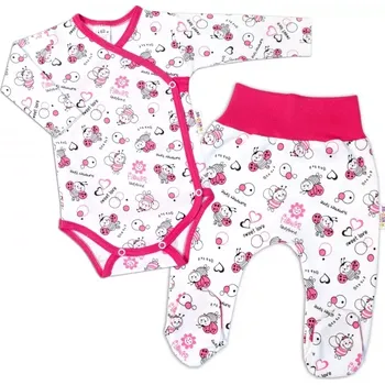 Kojenecká souprava Baby Nellys 2-dílná sada Body dl.rukáv zap. bokem, polodupačky Beruška bílá/růžová, vel.56