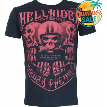 Yakuza Premium Selection Tričko Yakuza Premium 3806 - tmavě modré, Hell Rider Born to Burn, Flying Riots Los Angeles Velikost: 4XL