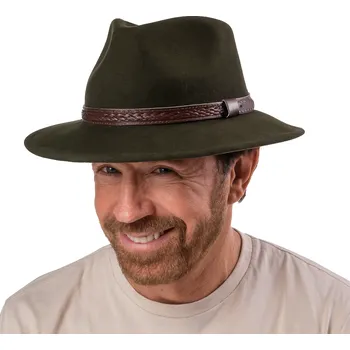 Klobouk Fiebig - Headwear since 1903 Cestovní klobouk vlněný od Fiebig - zelený s koženou stuhou - širák Velikost: 55 cm (S)