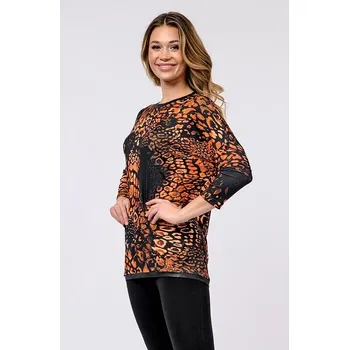 Dámská halenka Kimonová černooranžová dámská halenka s dlouhými rukávy 7861 velikost 2XL