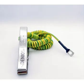 elektrický kabel Uzemňovací kabel DENIOS + svorka 140 mm, očko M10, kabel 1 m, zeleno-žlutý, ocel, 4 mm², ATEX