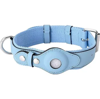 Obojek pro psa Petify Kožený obojek pro psa Buddy s pouzdrem na AirTag modrý Velikost: L
