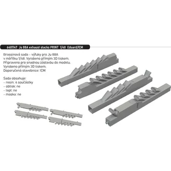 Plastikový model Eduard 1/48 Ju 88A exhaust stacks PRINT (EDUARD / ICM)