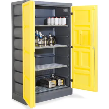 Skříňka na nářadí Skříň na kyseliny a louhy PolyStore, z plastu, š 120 mm, 4 mřížové rošty V2A, typ PS 1220-4