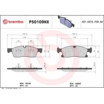 Brzdová destička Sada brzdových destiček, kotoučová brzda BREMBO P50109NX