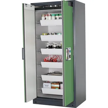 Protipožární skříň na nebezpečné látky asecos Select W-96-O, 6 ks vany, zelené dveře, One-Touch