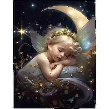 Set školních potřeb Malowanie po numerkach 40x50cm Dziecko wróżka śpiąca na sierpie księżyca, Norimpex