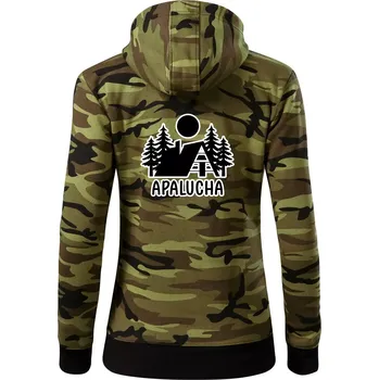 Dámská mikina Apalucha chalupa - Dámská mikina trendy zipper s kapucí - M ( Zelený maskáč )