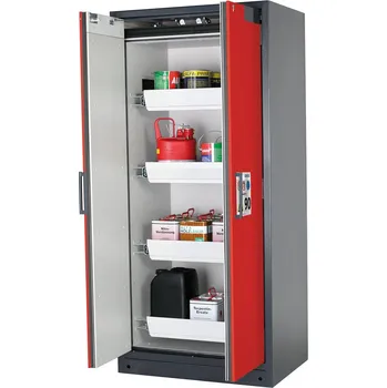 Protipožární skříň na nebezpečné látky Select, W-94, dveře červené, 4 výsuvne vany