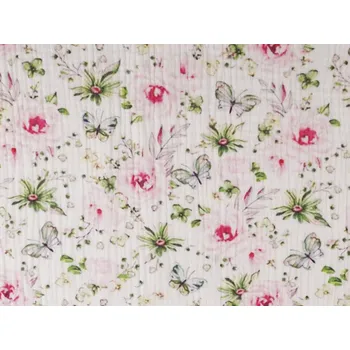 Mušelín / dvojitá gázovina luční květy METRÁŽ - (69) bílá růžová světlá