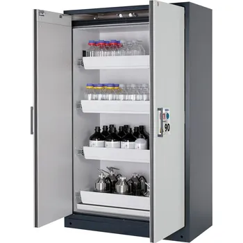 Protipožární skříň na nebezpečné látky asecos Select W-124-O, 4 ks vany, šedé dveře, One-Touch