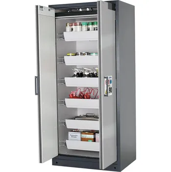 Protipožární skříň na nebezpečné látky asecos Select W-96-O, 6 ks vany, stříbrné dveře, One-Touch