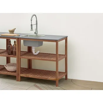 regál Venkovní kuchyňský regál s dřezem hnědá stříbrná akáciové dřevo 80 x 50 x 83 cm policový regál zahrada letní kuchyně Beliani