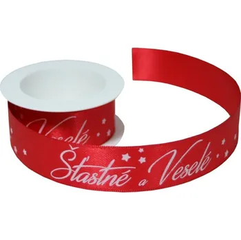 Stuha Látková stuha Šťastné a veselé červená 2m x 25mm/ 3ks 7402809