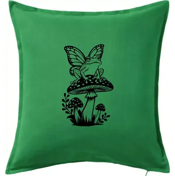Polštář Goblincore černá houba se žábou - Polštář 50x50 - 50x50 - Pouze potah ( Středně zelená )