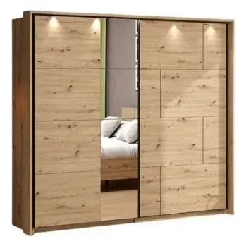 Šatní skříň Šatní skříň s posuvnými dveřmi, zrcadlem a osvětlením Antonia - dub
