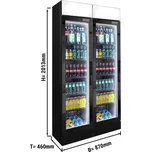 G.Gastro (2 pcs) Commercial Upright Glass Door Display Fridge with Illuminated Canopy - 870mm - 290 Litres - with 2 hinged glass doors - LED lighting - digital controller with temperature display - Black - Temperature range 1 to 10 °C