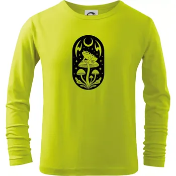 Dětská móda Goblincore černobílá oválná žába - Triko dětské Long Sleeve - 104-110cm / 3-4 roky ( Limetková )