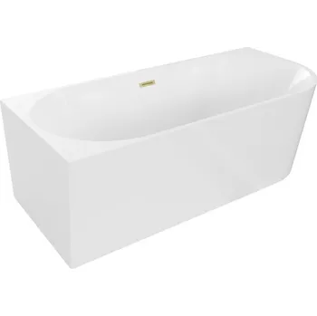 Vana Mexen Mia volně stojící rohová vana levá 160 x 80 cm, bílá, přepad zlatý kartáčovaný - 52691608000L-55 Volně stojící vany