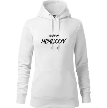 Dámská mikina Born in - Římské číslo 1985 - Mikina dámská Cape s kapucí - XL ( Bílá )