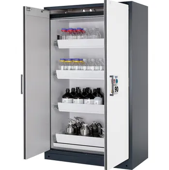 Protipožární skříň na nebezpečné látky asecos Select W-124-O, 4 ks vany, bílé dveře, One-Touch