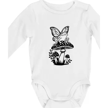 Kojenecký body Goblincore černá houba se žábou - Body kojenecké s dlouhým rukávem - Dlouhý r. do 3 měs ( Bílá )