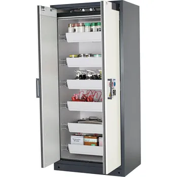 Protipožární skříň na nebezpečné látky asecos Select W-96-O, 6 ks vany, bílé dveře, One-Touch