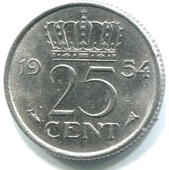 NIZOZEMÍ. 25 cents 1954. KM-183