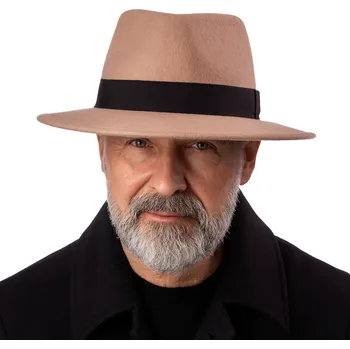 Klobouk Fiebig - Headwear since 1903 Cestovní nemačkavý klobouk vlněný od Fiebig - béžový s černou stuhou Velikost: 55 cm (S)