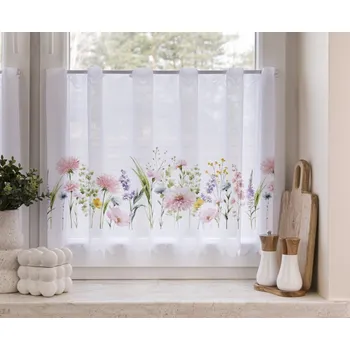 Záclona žakárová, Růžová louka, bílá