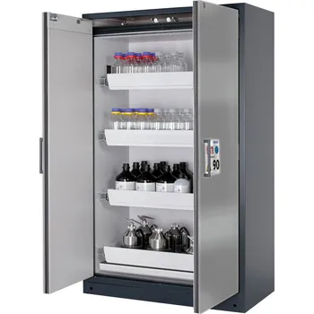 Protipožární skříň na nebezpečné látky asecos Select W-124-O, 4 ks vany, stříbrné dveře, One-Touch