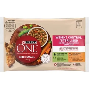 Krmivo pro psa Purina ONE MINI Dog Weight Control Krůta a kuře ve šťávě 4 x 85 g kapsa