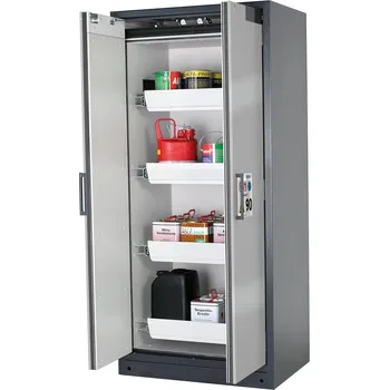 Protipožární skříň na nebezpečné látky asecos Select W-94-O, 4 ks vany, stříbrné dveře, One-Touch