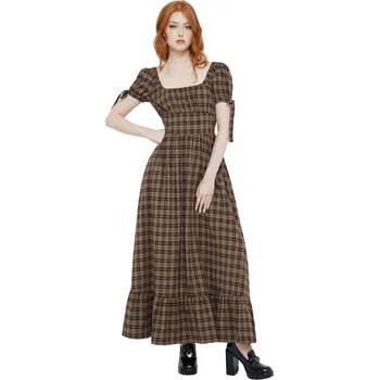 Dámské šaty šaty dámské KILLSTAR - Grim Gretchen - Brown Tartan - L