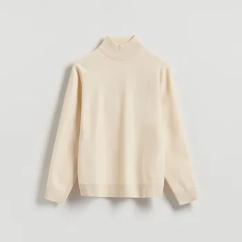 Pánský svetr Reserved - Žerzejový hladký rolák - tělová - 445FX-02M - 445FX-02M-S