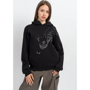 Dívčí mikina Reporter Young | Dívčí černá mikina s kapucí a potiskem kočky a motýlu - Barva ČERNÁ, Velikost 146 243-0551G-25-100-1