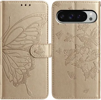 Pouzdro na mobilní telefon Floral Butterfly knížkové pouzdro na Google Pixel 10 Pro XL/Pixel 9 Pro XL - zlaté